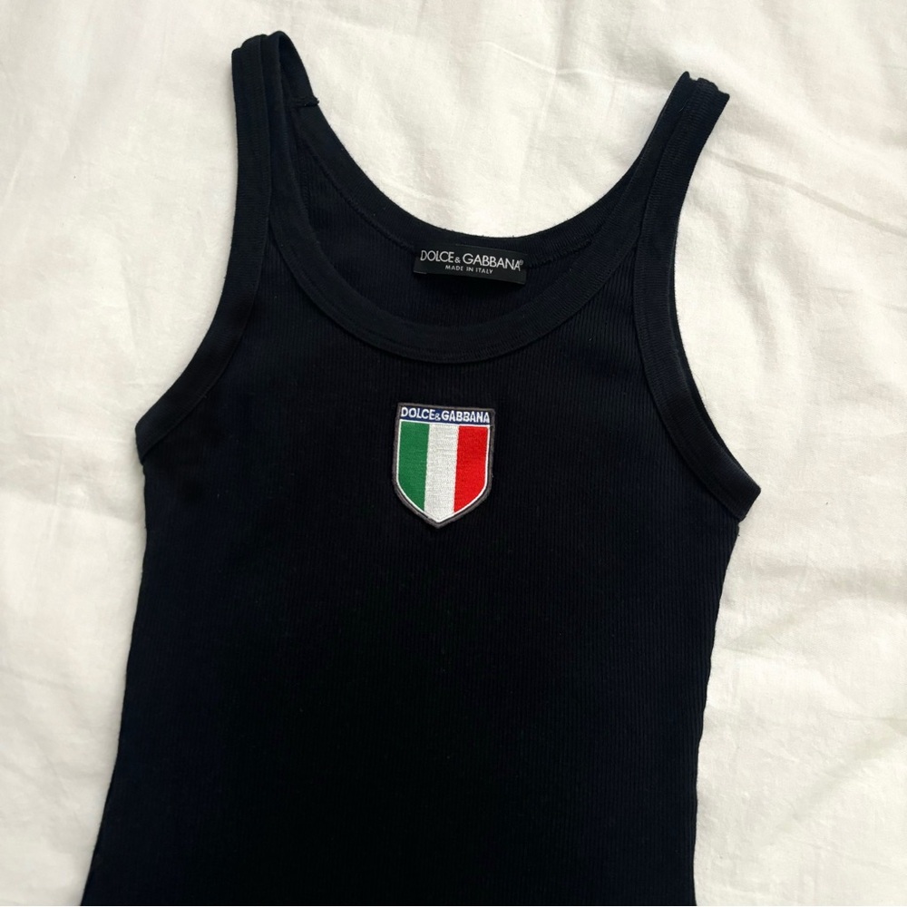 Dolce & Gabbana Black Ribbed Tank with Italian Shield Patch
